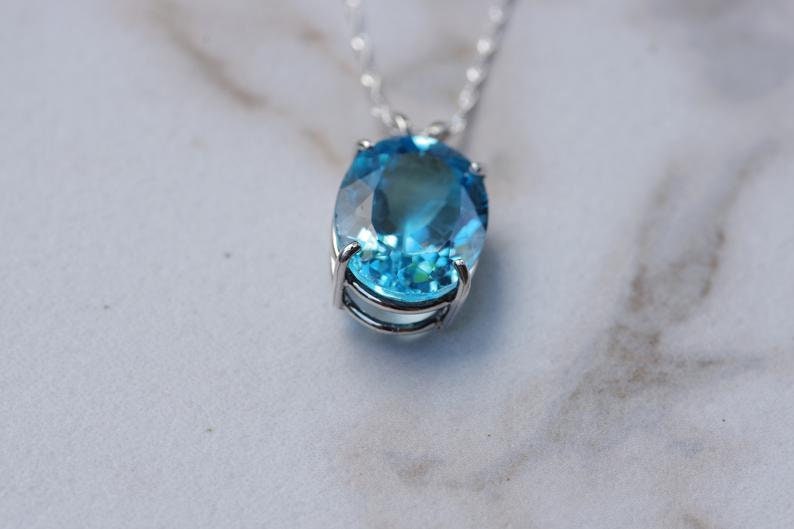 925 Sterling Silver Oval Cut Pendant With Best Quality Blue Topaz PSR-49 Beautiful 100/% Natural Swiss Blue Topaz Silver Pendant