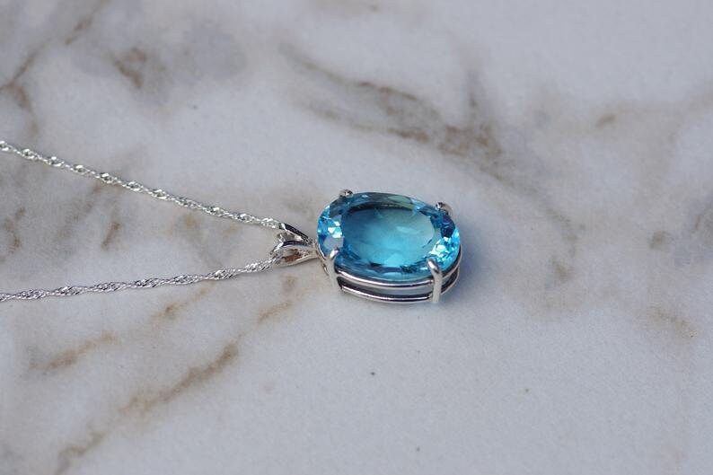 925 Sterling Silver Oval Cut Pendant With Best Quality Blue Topaz PSR-49 Beautiful 100/% Natural Swiss Blue Topaz Silver Pendant