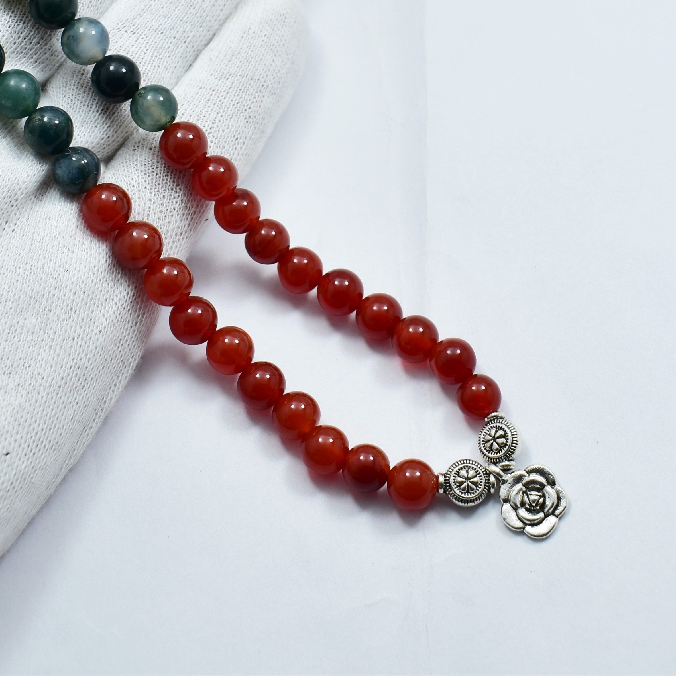 Beautiful 100% Natural Green Moss Agate Beaded Necklace | Etsy