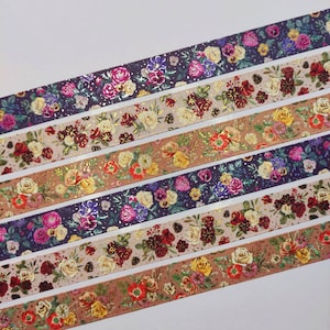 Nastro washi floreale vintage, rose e nastro adesivo in lamina dorata, cancelleria giapponese, articoli per scrapbooking, articoli per diari, articoli per amici di penna