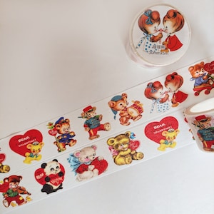 Cinta adhesiva decorativa vintage Washi Tape con diseño de cachorros y osos para San Valentín, para álbumes de recortes, diarios, planificadores y mucho más