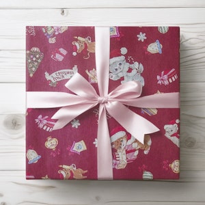 Cat Christmas Wrapping paper roll Christmas Gift Wrap Kawaii Festive Wrap Christmas Gift Wrap Xmas Wrapping paper Holiday present paper