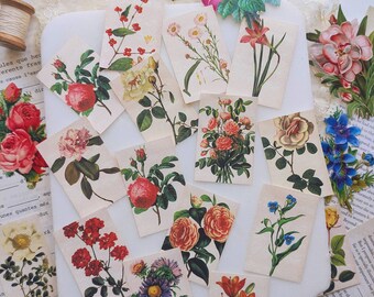 100 pcs Memo Pad, botanical flower Sticky Notes, Notepad, Little magic Book of Vintage Paper for collages, penpal junk journal, Scrapbook