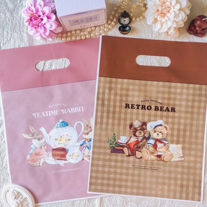 Sacchetto per la spesa con coniglietto grazioso, orso retrò, borsa portaoggetti, borsa regalo carina, borsa per feste, confezione di plastica, forniture per imballaggio, borsa per dolcetti