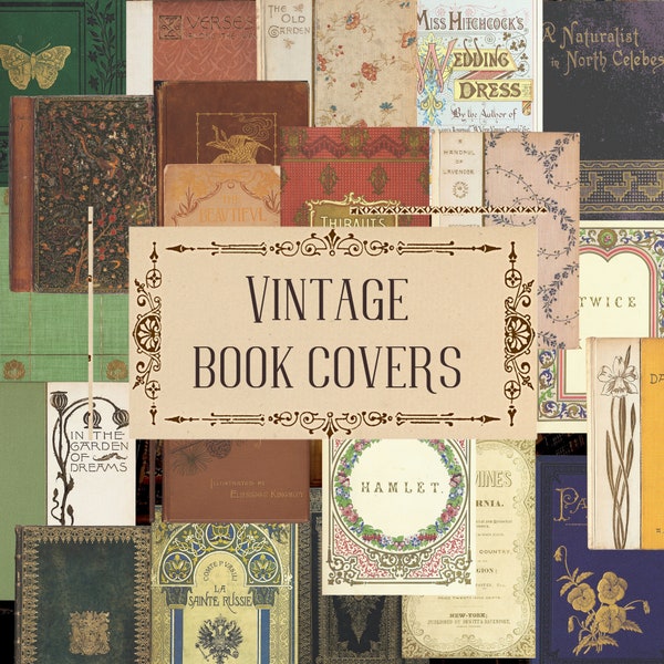 24 Digital Vintage Book covers for Junk journaling, Bookmaking | Victorian books | Printable book covers | Digital ephemera | Vintage paper