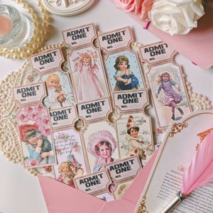 Admit-one Ticket Pack mit Vintage Kids, Planer-Eintrittskarten, Journal-Eintrittskarten, Tagebuch-Eintrittskarten, Pink-Eintrittskarten für Collage, Scrapbooking-Eintrittskarten