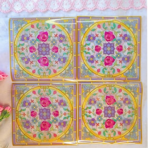 Carta floreale per diario spazzatura Fogli di plastica trasparente che imitano le vetrate colorate della cattedrale gotica Carta kawaii Carta floreale artigianale