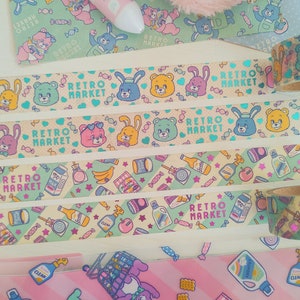 Retro Care bear and bunny Washi Tape Pastel washi tape Bottle masking tape Japanese stationary Scrapbooking Journal and Penpal Supplies