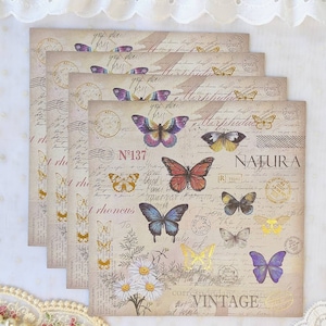Papel de álbum de recortes botánico Páginas de diario basura Hojas pequeñas botánicas Mariposas Pájaros Flores sellos boletos Kawaii Craft Paper Collage