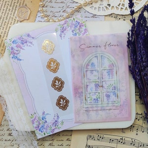 Juego de papelería de flores de lavanda, conjunto de letras Daisy, sobres kawaii, kit de papelería para escribir cartas, kit de correo de caracol