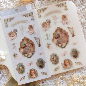 Pegatinas de ángel para scrapbooking, pegatinas florales para amantes de los diarios, hojas de pegatinas de ángel para amantes de lo vintage, decoración para suministros de diario basura