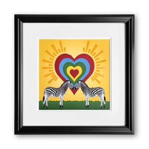 zebra landscape, colourful zebra print, colorful zebra print, zebra art, hearts print, love print, yellow, sunset print, romantic, safari