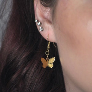Gold Butterfly Earrings Handmade, Short Gold Butterfly Earrings, Kid’s Girls Earrings, Dainty Minimalist Gold Jewelry, Preppy Jewelry
