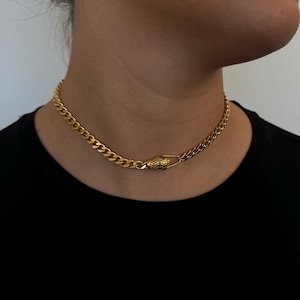 18k Gold Plated Snake Choker, Plated Stainless Steel, Detailed Snake Choker Vintage Look, Cuban Chain Waterproof Jewelry Necklace, Halloween