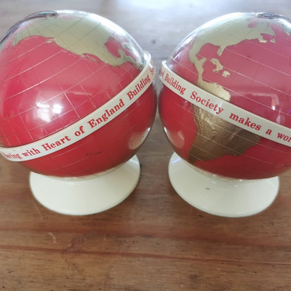 Vintage building society savings globe Heart of England building society 1970's red and gold