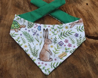 Springtime Hare Tortoise Reversible Bandana or Scrunchie