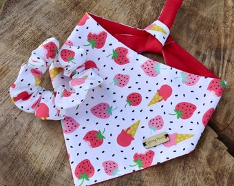 Strawberries & Ice cream Dog Pet Reversible Bandana or Scrunchie