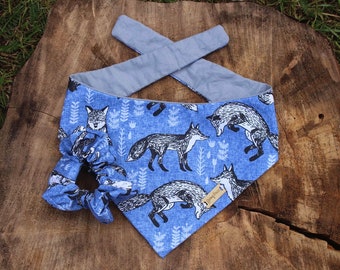 Blue Fox Dog Pet Reversible Bandana or Scrunchie