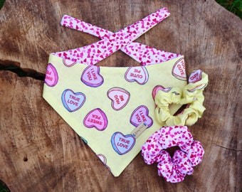 Yellow Love Heart  Reversible Bandana or Scrunchie