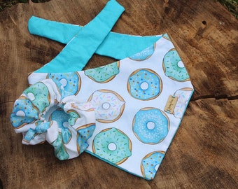 Blue Green Doughnut Dog Pet Reversible Bandana or Scrunchie