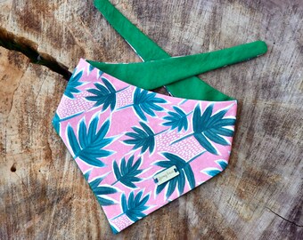 Pink Jungle Leaves Dog Pet Reversible Bandana or Scrunchie