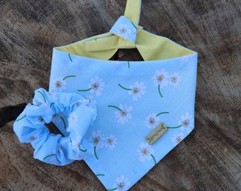 Blue Daisy Reversible Bandana or Scrunchie