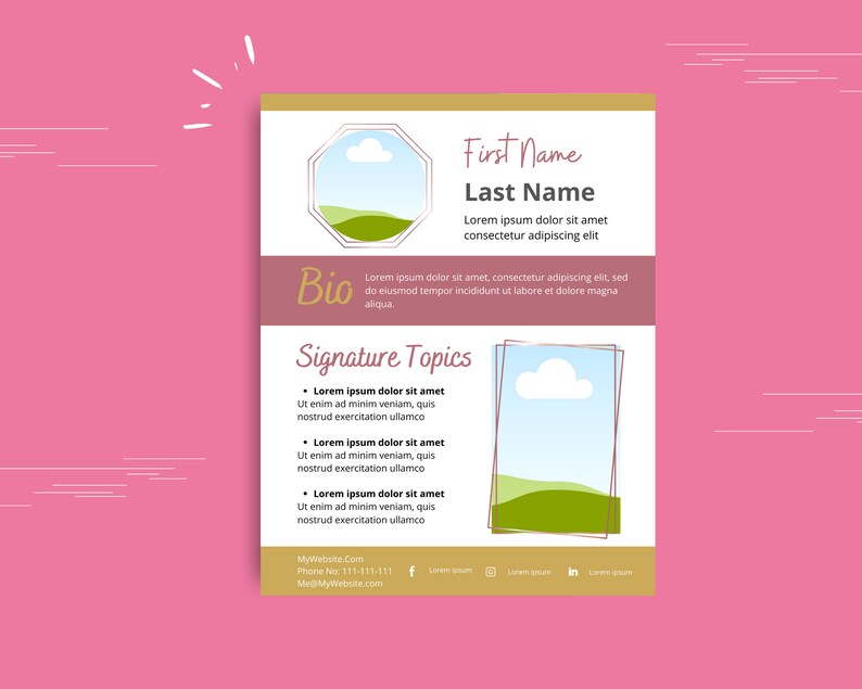 Speaker One Sheet Canva Template Speaker Sheet Template Etsy