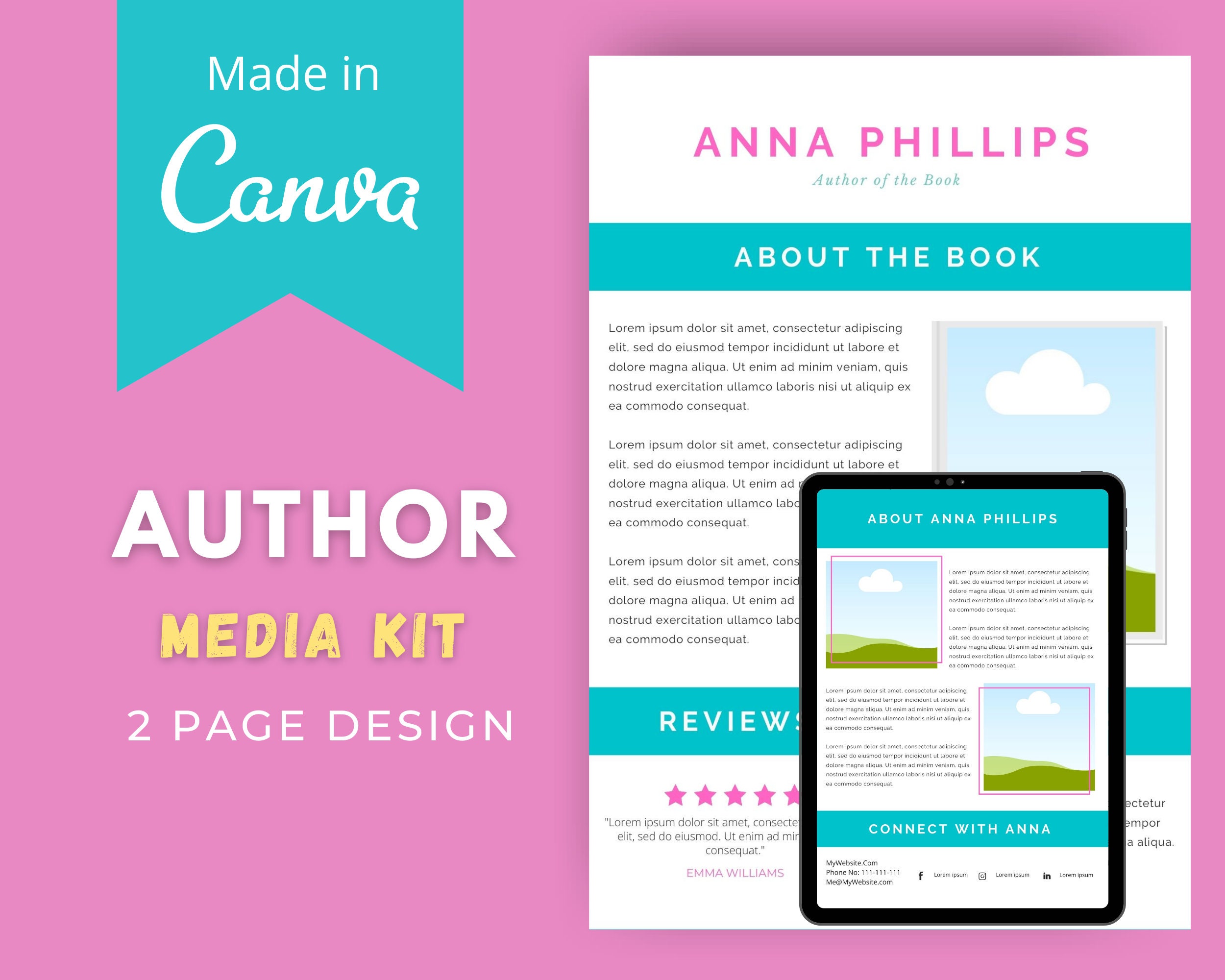 Author Media Kit 2 Page Design Media Press Kit Author Etsy