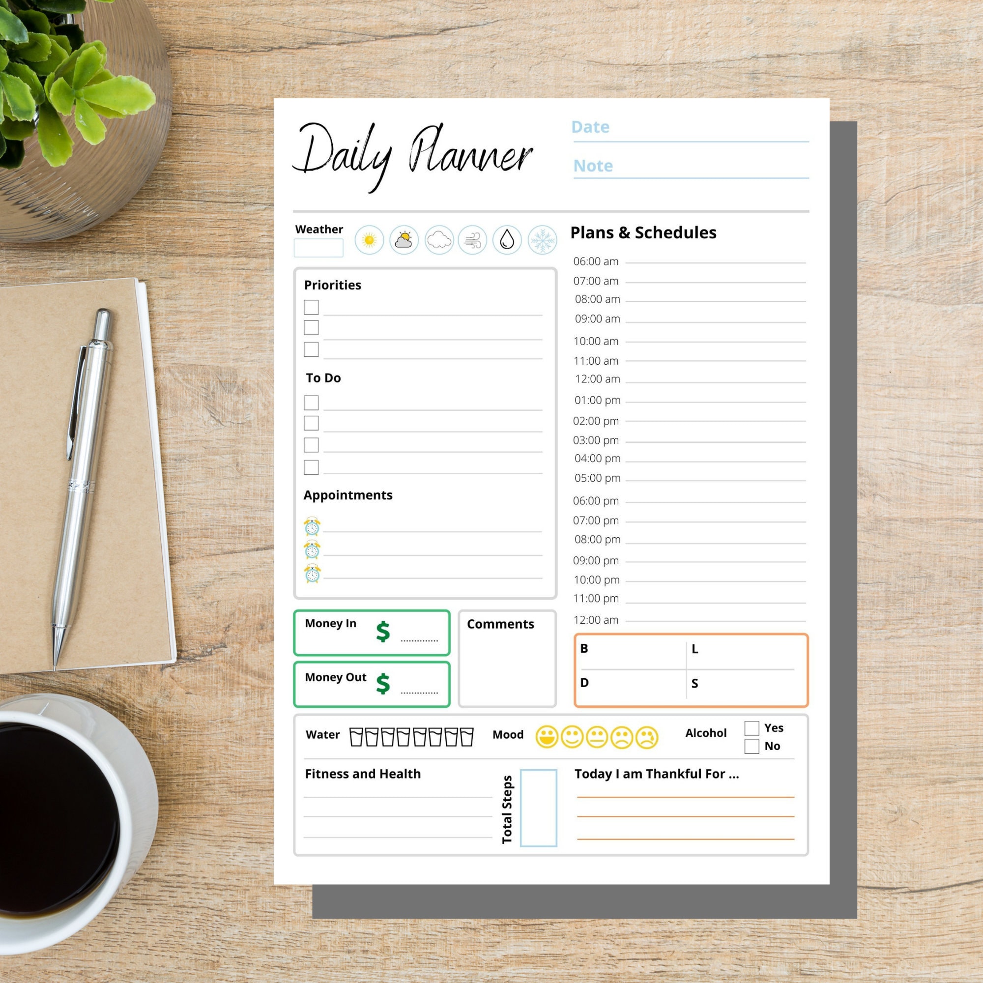 Fillable Daily Planner Printable A4 Planner Daily Agenda & Etsy