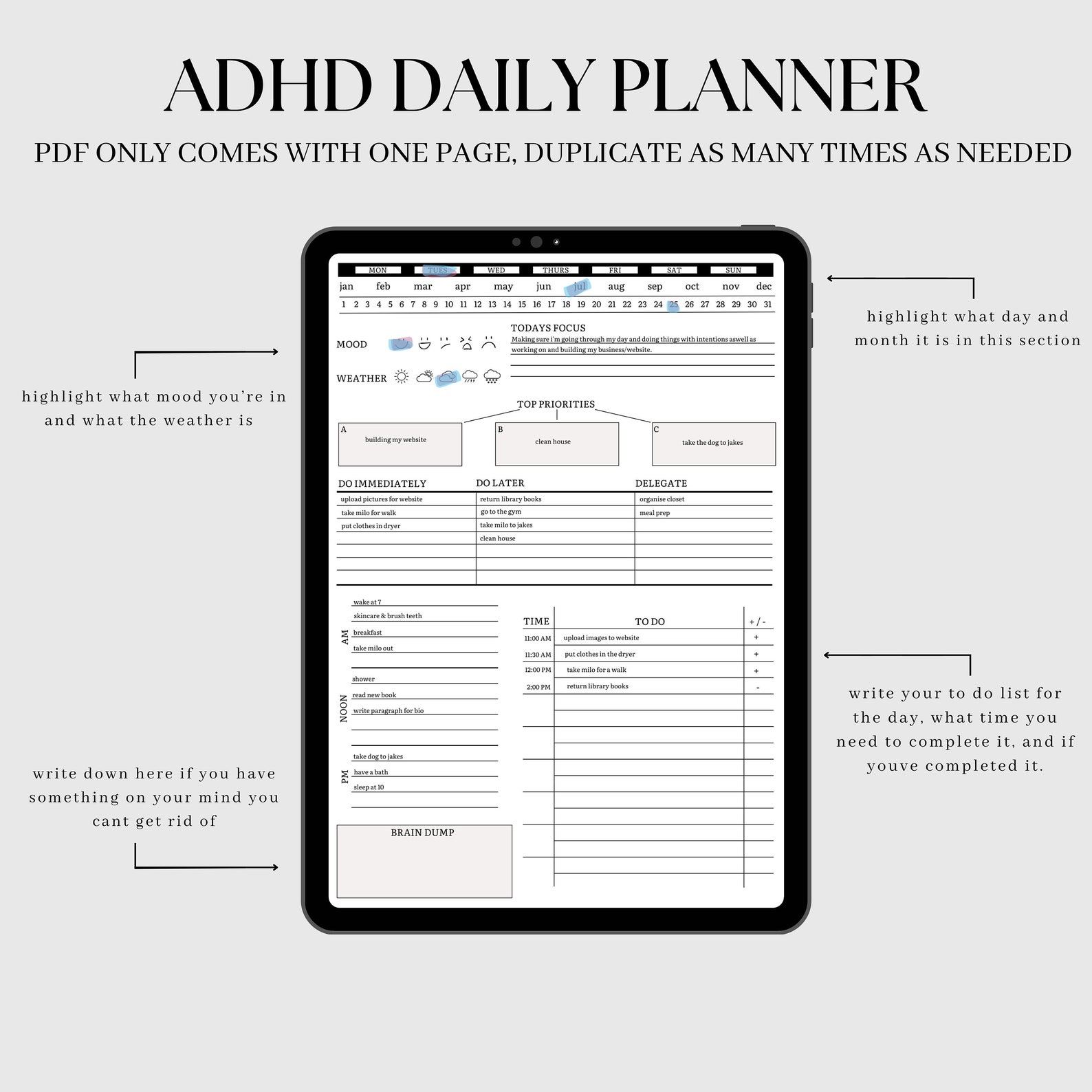 ADHD Digital Planner for Goodnotes, iPad Planner, Adhd Planner, Daily ...
