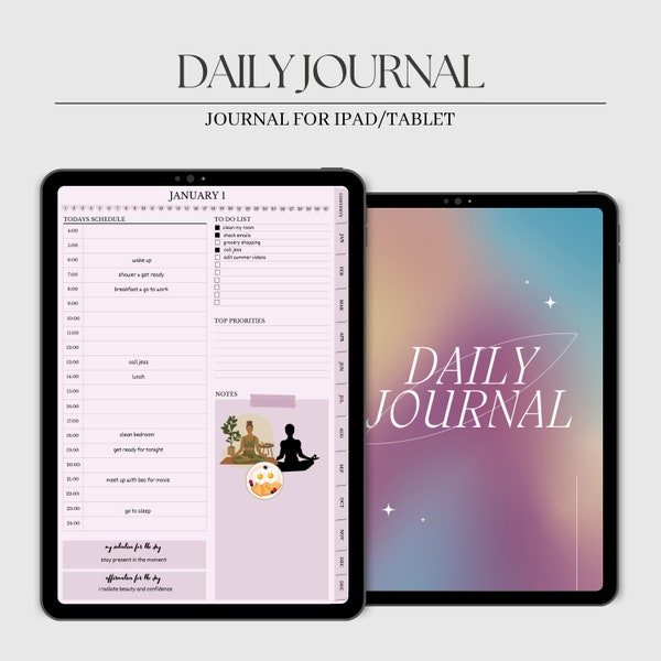 Digital Daily Undated Planner For Ipad, Best Digital Hourly Planner, Daily Journal, Goodnotes Planner, 2023 Digital Planner, 365 Day Planner