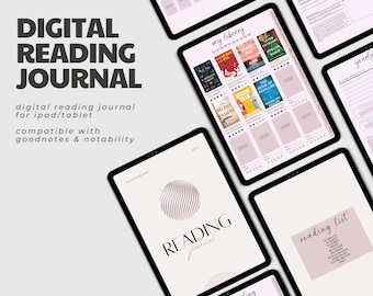 Puede incluir: Un diario de lectura digital para iPad o tableta. El diario incluye páginas para hacer un seguimiento de los libros leídos, un registro de lectura anual, un registro de lectura mensual y una lista de lectura. El diario es compatible con GoodNotes y Notability.