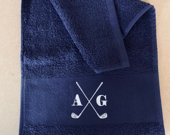 Personalised Golf Towel Golfing Towel Gift for him Gift/Her Golf towel personalised towel Blue Black White Towel GOLF Golfing