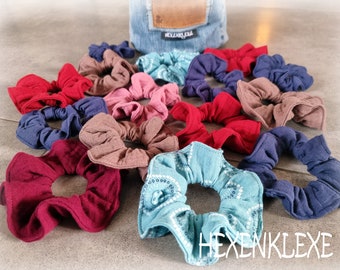 Muslin scrunchie/ hair tie/ ponytail holder/ aqua/ rose/ brown/ burgundy/ red/ blue/ pink/ plain/ gift/ hair