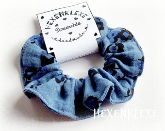 Scrunchie aus Musselin/ Haargummi / Zopfgummi / leoprint / blau/ einfarbig / uni / Geschenk / Haare