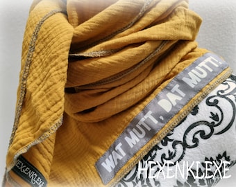 Muslin XXL Scarf Uni Curry Label/ Watt mutt dat mutt/ Triangular Scarf Neckerchief Cotton Women Men Children Muslin Scarf