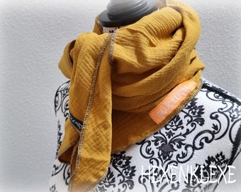 Muslin XXL Scarf Uni Orange Lucky Triangle Scarf Neckerchief Cotton Women Men Children Muslin Scarf