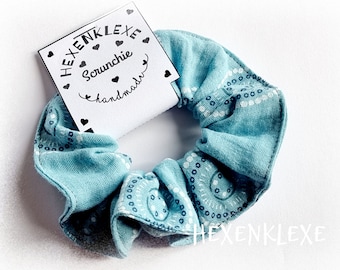 Muslin scrunchie/ hair tie/ ponytail holder/ turquoise scrunchie/ plain/ gift/ hair