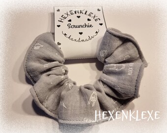 Muslin scrunchie/ hair tie/ ponytail holder/ grey/ rock'n'roll/ plain/ gift/ hair