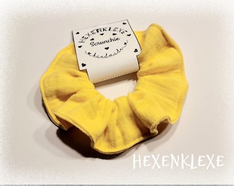 Muslin scrunchie/ hair tie/ ponytail holder/ yellow/ plain/ gift/ hair