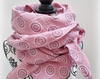 XXL winter muslin cloth women's triangular scarf 140 x 140 x 220 favorite scarf neckerchief rose circles