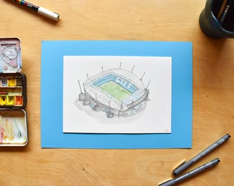 Manchester City, Etihad Stadium, Football stadium Watercolour Print