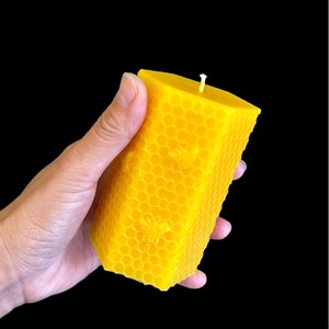 100% Pure beeswax hexagonal honeycomb honeybee pillar candle - candle gift - 3.75”
