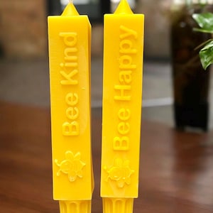 pure beeswax square taper candles - holiday gift- dinner tapers - Christmas candles - Bee happy - Bee kind