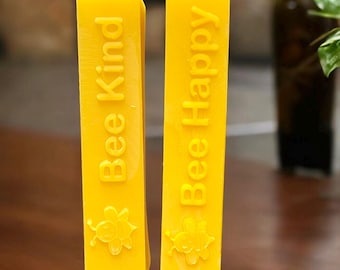 Beeswax Square Taper Candles - Bee Happy Bee Kind, Set of 2