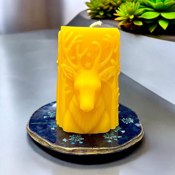 Pure beeswax Christmas reindeer candle - 3D deer pillar candle