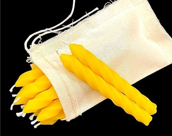 Pure Beeswax Mini Twisted Candles – Set of 12, 4" Birthday Chime Candles