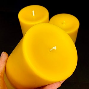 3” wide Set of 3 pure beeswax pillar candles - homemade