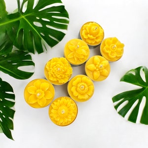 pack of 8 pure beeswax tealight candles - assorted flower tea light candles - gift for her