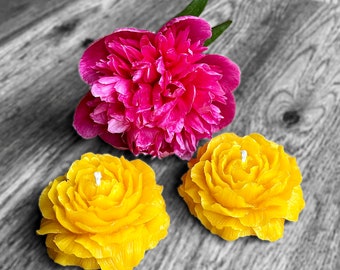 Beeswax Peony Flower Candles - Set of 2, Decorative Candles